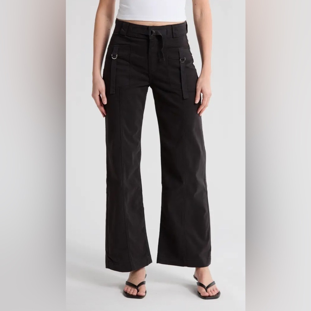 NEW PAIGE Brooklyn Tactical wide-leg jeans in black.